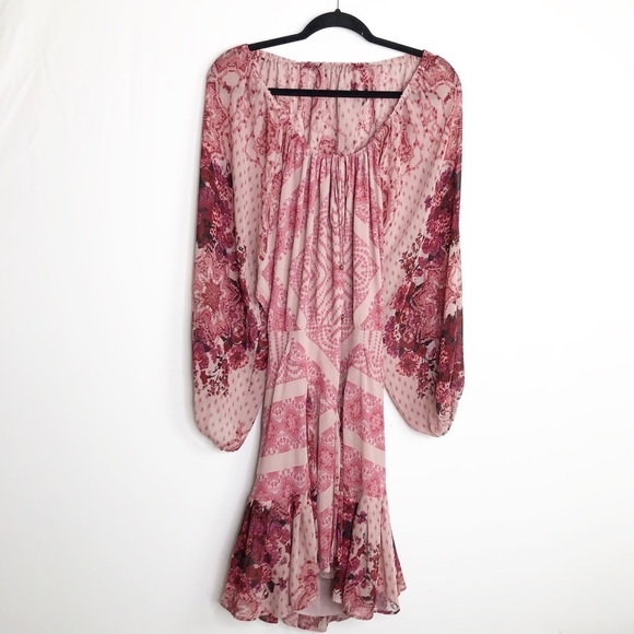 Free people seven wonders pink floral balloon sleeve ruffle hem mini dress - Picture 2 of 15